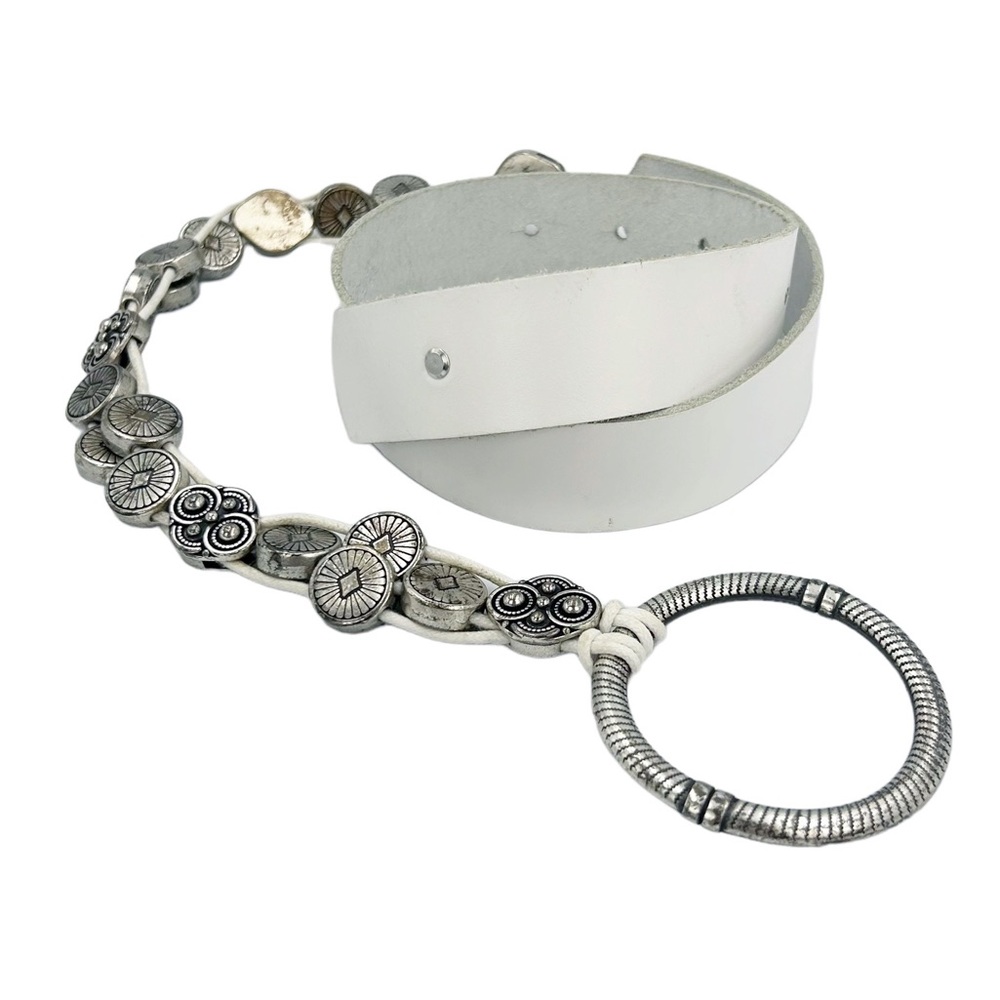 Antoniazzi Firenze | Vintage White Leather & Silver Medallion Chain Belt Size M
